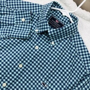 Vineyard Vines Button Shirt Mens S SLIM Blue Gingham Check Tucker Shep Ian NYLON